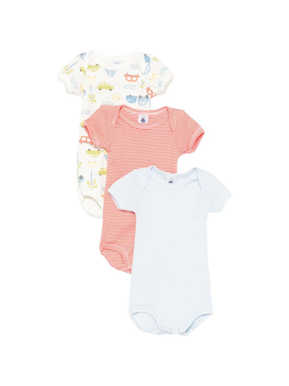 Set tre body Petit Bateau multicolore con scollo rotondo A0FQD 00 PETIT BATEAU