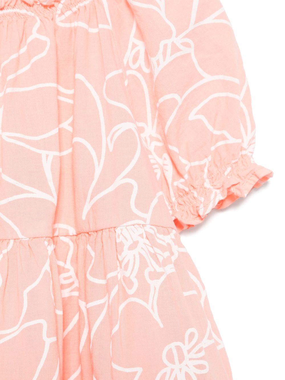 Abito con stampa a fiori per neonata Il Gufo rosa con scollo increspato P25VM786C6068NB 249 IL GUFO KIDS