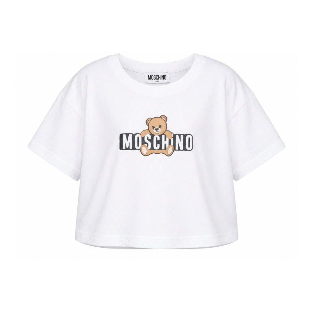 T-shirt per bambina Moschino Kids bianca con stampa Teddy Bear HDM072LBA00 10101 MOSCHINO KIDS
