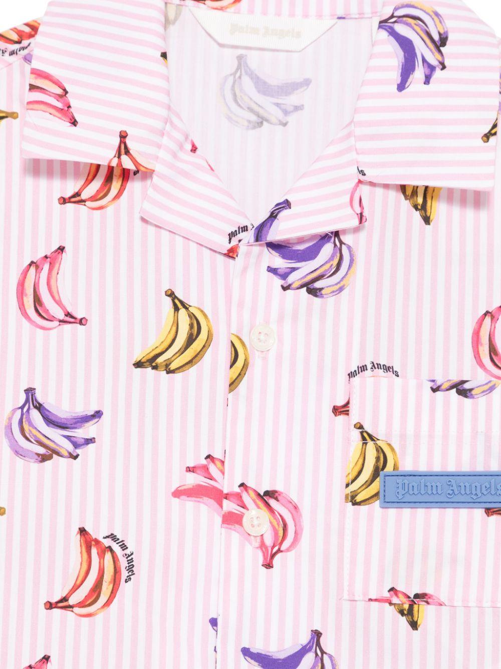 Camicia con stampa banane per bambina Palm Angels Kids rosa con rifinitura con ruches PGGG001S25FAB001 3B42 PALM ANGELS KIDS