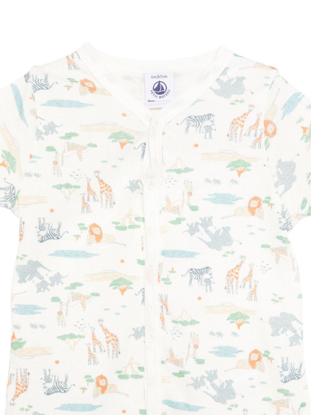 Tutina per neonato Petit Bateau bianca con stampa grafica animalier all-over A0FER 01 PETIT BATEAU KIDS