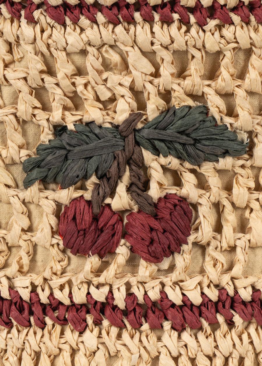 Borsa in paglia per bambina Konges Slojd beige con dettaglio ciliegie KS105609 EGGNOG KONGES SLOJD