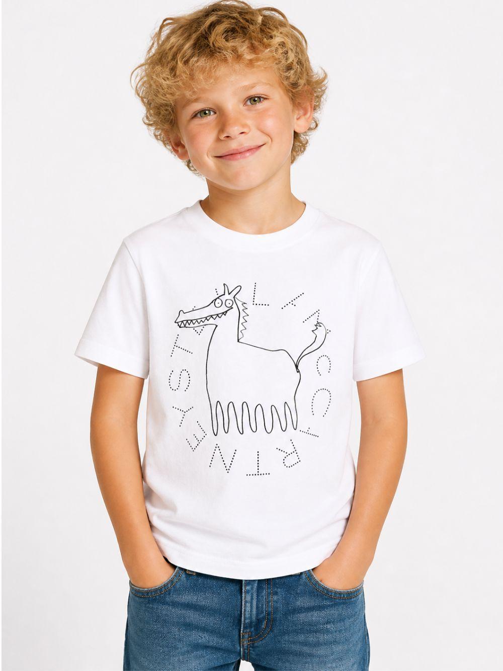 T-shirt per bambino Stella McCartney Kids bianca con stampa grafica sul davanti TZ8P41 Z3931 100 STELLA McCARTNEY KIDS