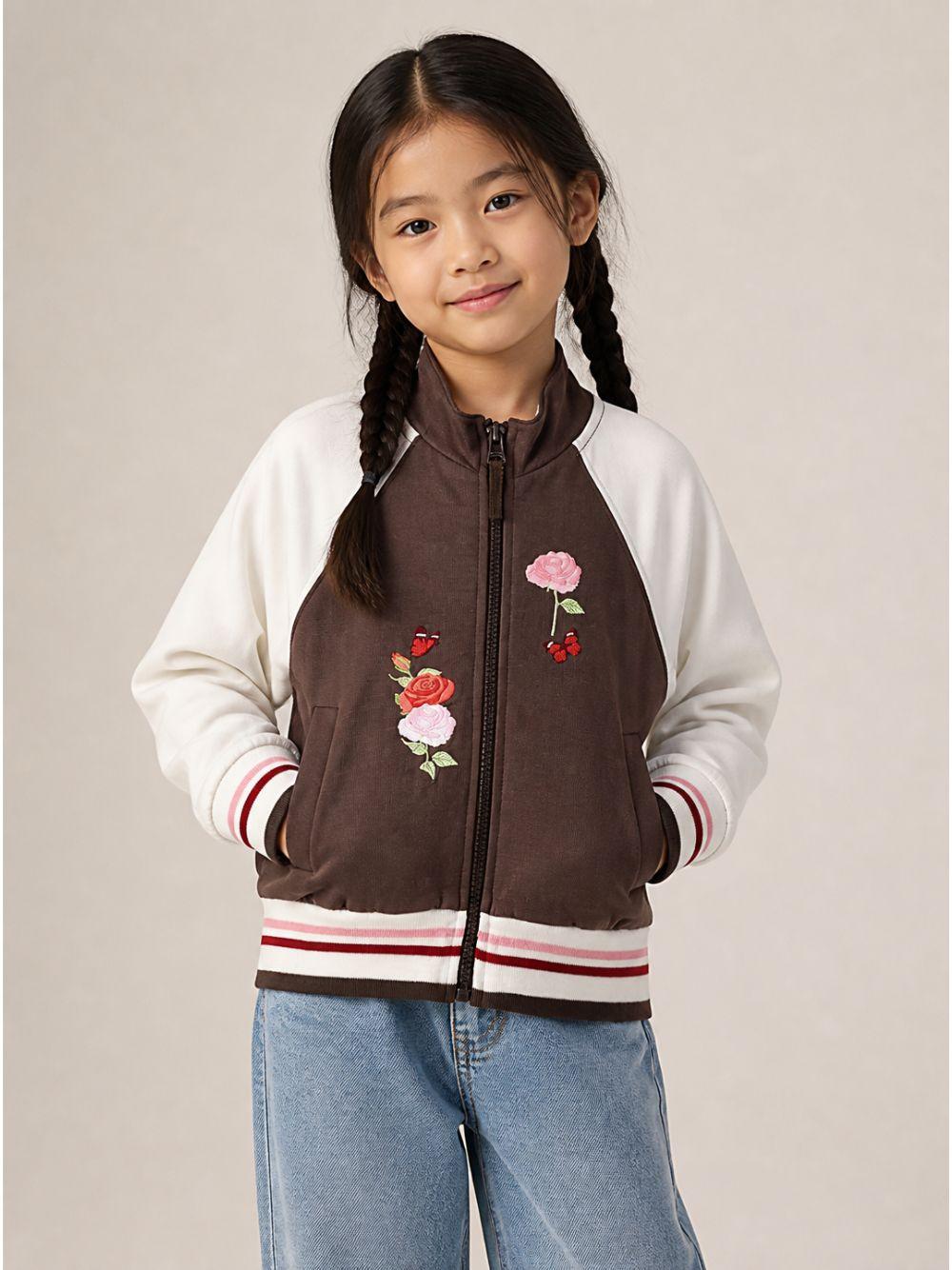Felpa per bambina Monnalisa Kids marrone con ricamo a fiori sul davanti 19H801 8006 0006 MONNALISA KIDS