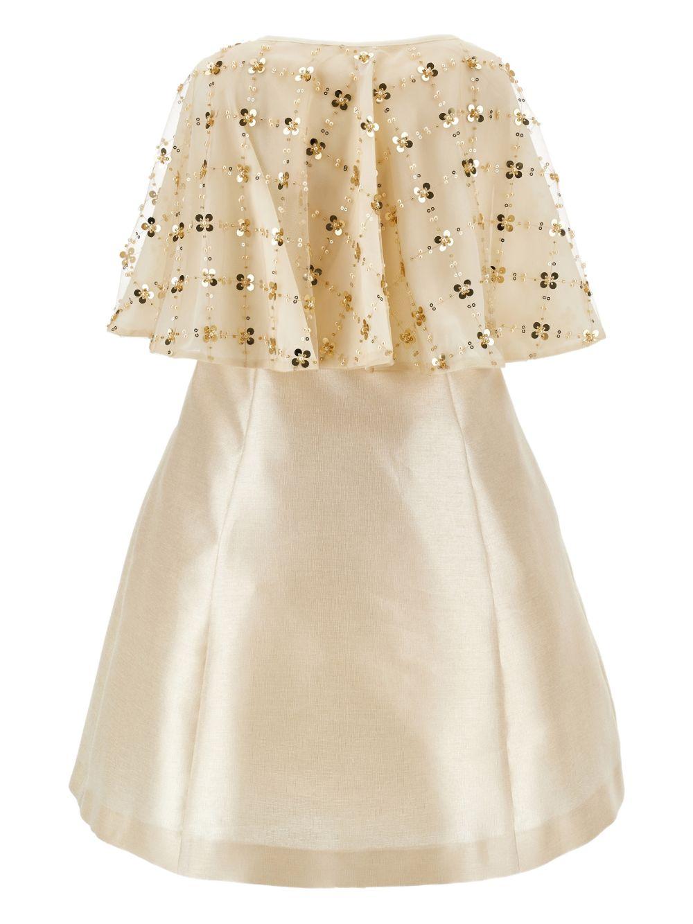 Abito per bambina Monnalisa beige con mantella con decorazione floreale 71G919RM 7997 0003 MONNALISA KIDS