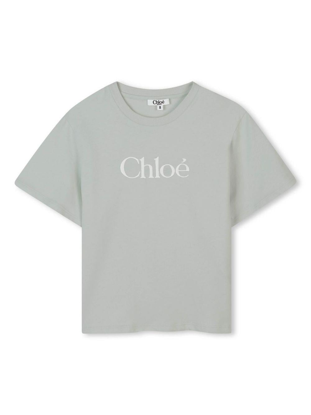 T-shirt con ricamo per bambina Chloé Kids verde con trama jersey C20485 73H CHLOE' KIDS