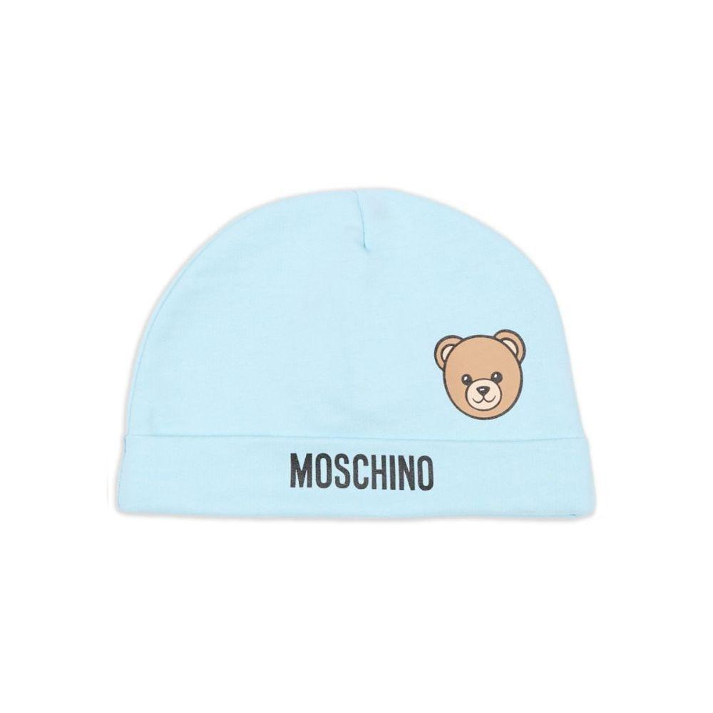 Berretto per neonato Moschino Kids azzurro con motivo orsetto MUX05ULCA19 40304 MOSCHINO KIDS