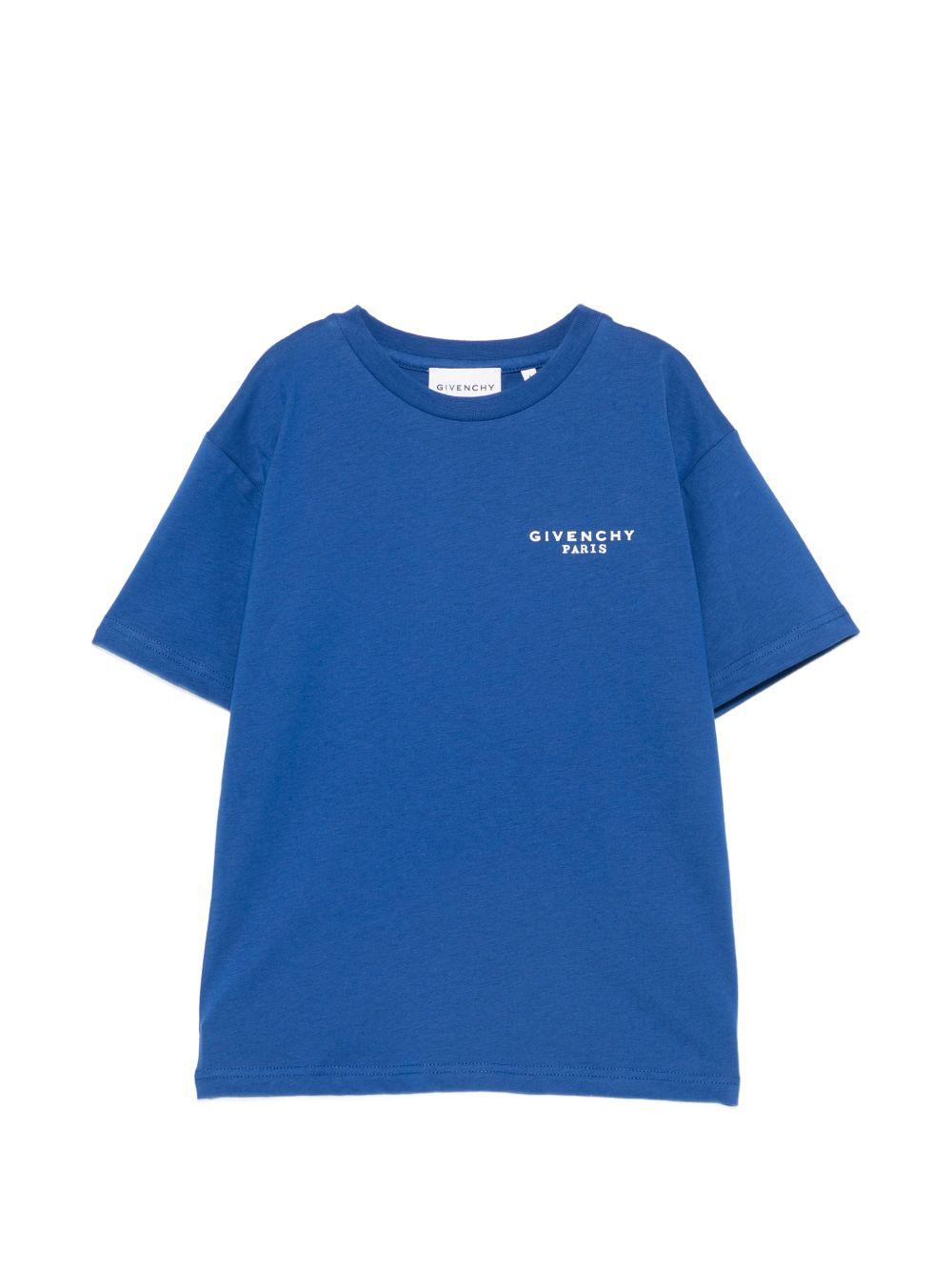 T-shirt per bambini Givenchy Kids blu con logo sul petto H31280 865 GIVENCHY KIDS