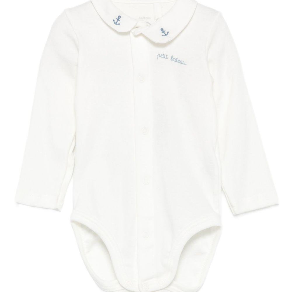 Body per neonati Petit Bateau bianco con ricamo con logo Anchor A0EKL 01 PETIT BATEAU