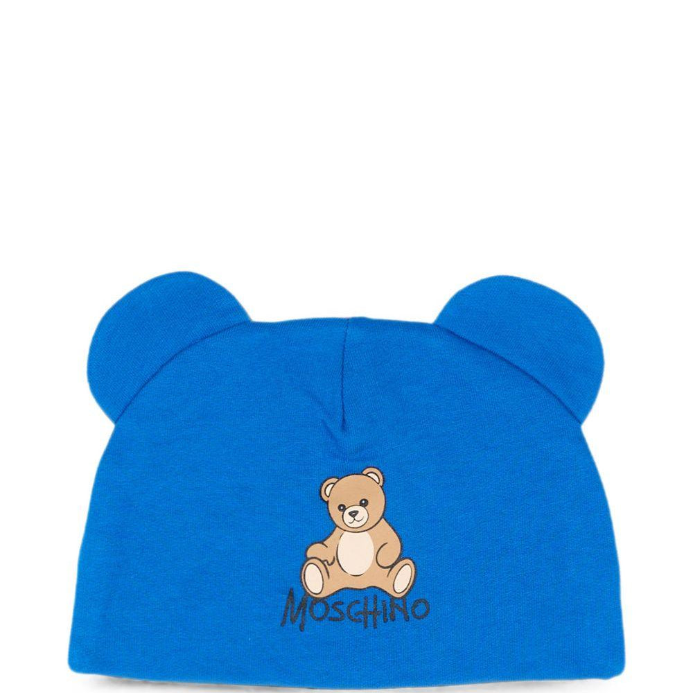 Berretto per neonati Moschino Kids blu con motivo Teddy bear MMX05HLCA40 40157 MOSCHINO KIDS