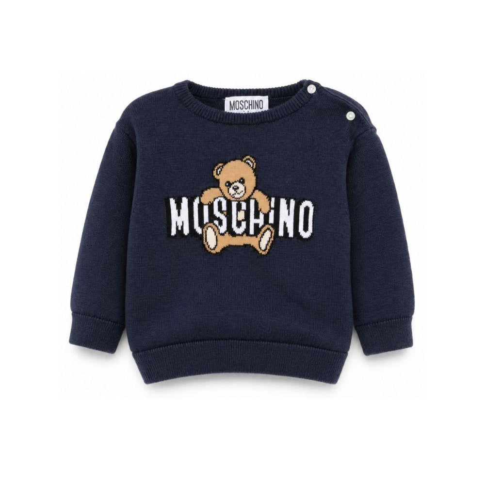 Maglione per neonato Moschino Kids blu con Teddy ricamato sul davanti M8W00JLHE62 40016 MOSCHINO KIDS