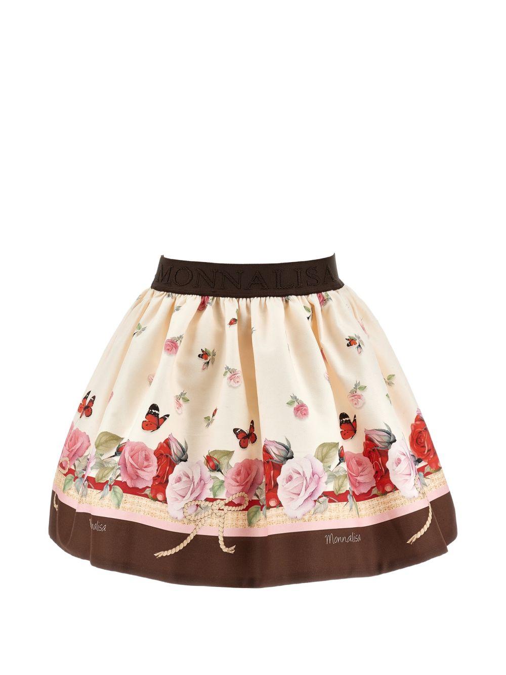 Gonna per bambina Monnalisa Kids beige con stampa fiori all-over 11H701 8620 0684 MONNALISA KIDS