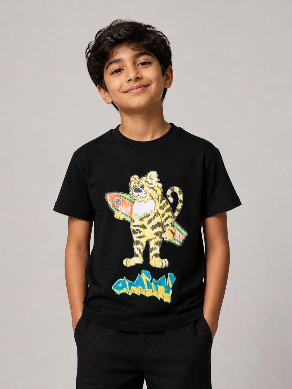 T-shirt per bambino Amiri Kids nera con stampa grafica tigre ACTOJR1031 001 AMIRI KIDS