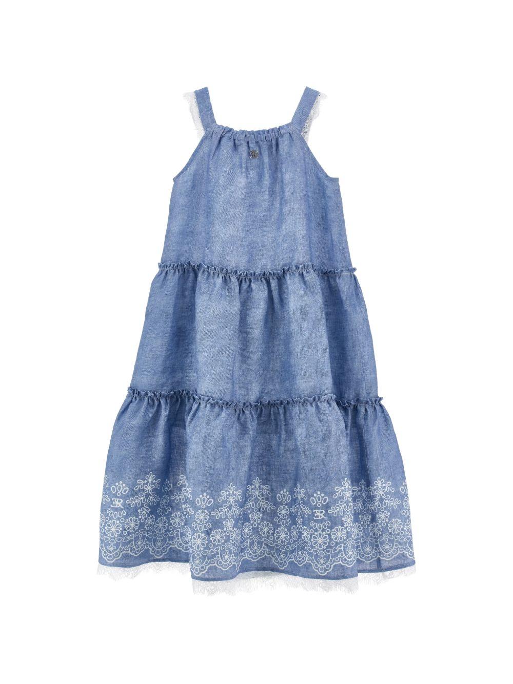 Abito per bambina Ermanno Scervino Junior in denim con ricamo a fiori Z1G907 7672 0062 ERMANNO SCERVINO JUNIOR
