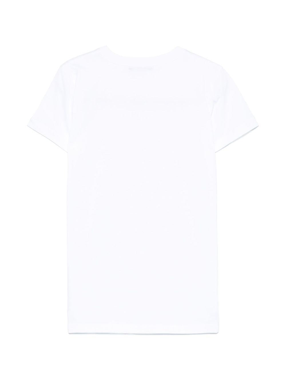 Abito con logo in rilievo per bambina Balmain Kids bianco con girocollo BW1B11 Z0082 100NE BALMAIN KIDS