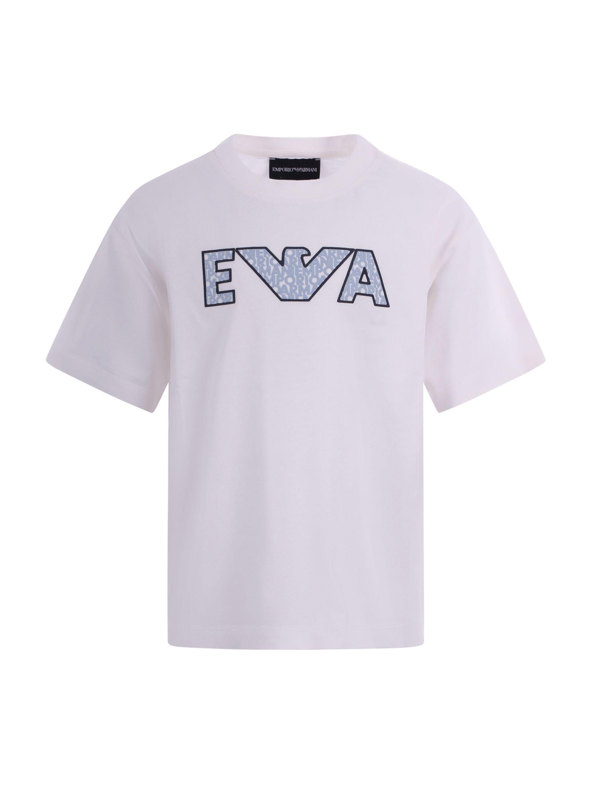 T-shirt per bambino Emporio Armani Kids bianca con logo sul davanti EB000948 AF14503 U0003 EMPORIO ARMANI KIDS