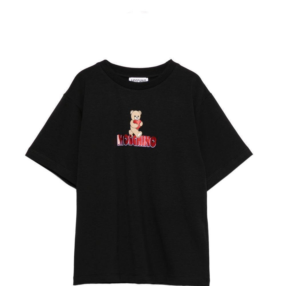 T-shirt per bambina Moschino Kids nera con logo sul davanti HDM074LBA00 60100 MOSCHINO KIDS