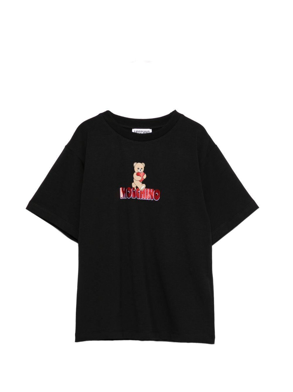 T-shirt per bambina Moschino Kids nera con logo sul davanti HDM074LBA00 60100 MOSCHINO KIDS