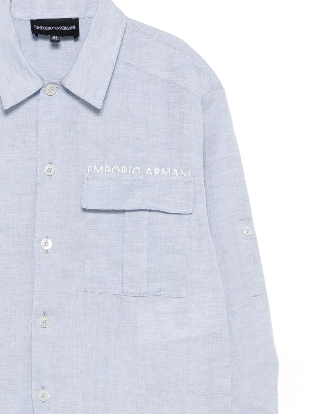 Camicia per bambino Emporio Armani Kids azzurra con logo ricamato sul davanti EB000971 AF20974 U9333 EMPORIO ARMANI KIDS