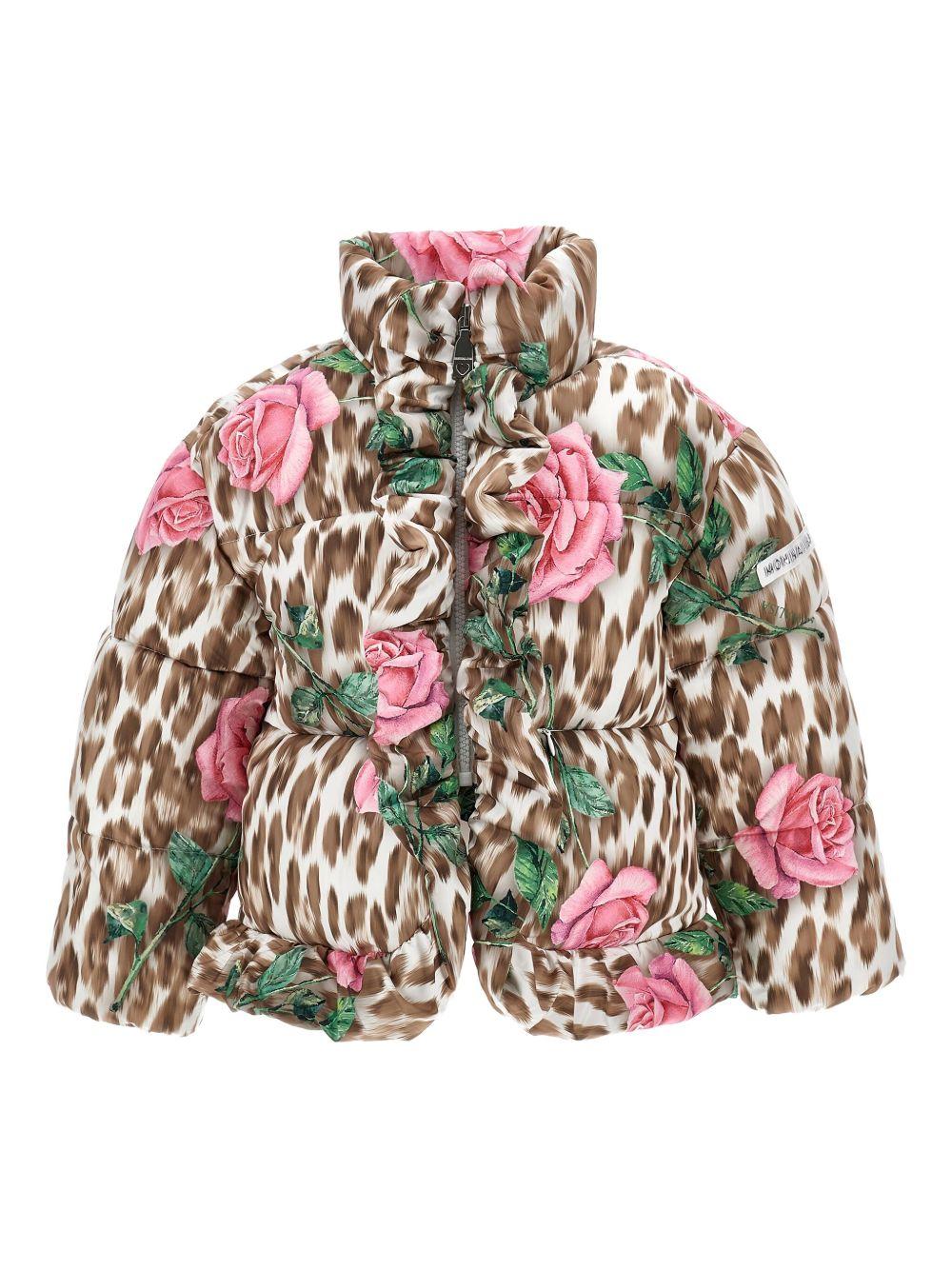 Piumino per bambina Monnalisa marrone a fiori con stampa leopardata 19F103 6025 0080 MONNALISA