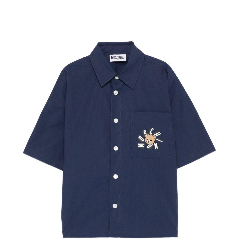 Camicia per bambino Moschino Kids blu con colletto classico HUC01WLLA10 40016 MOSCHINO KIDS