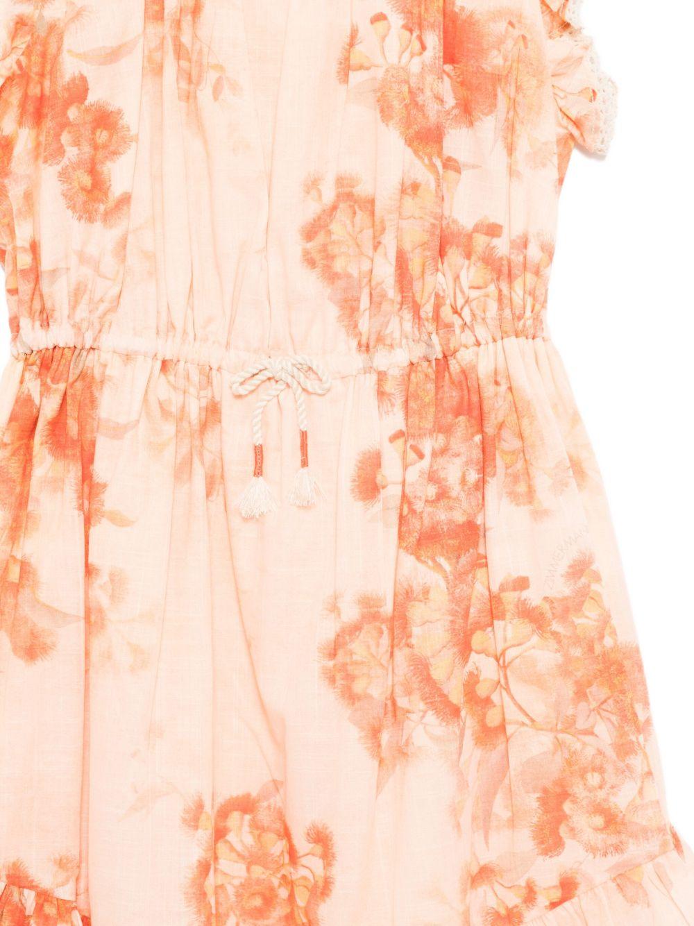 Abito Tallow per bambina ZIMMERMANN Kids arancione con stampa floreale 1897DS S255 ZIMMERMANN KIDS
