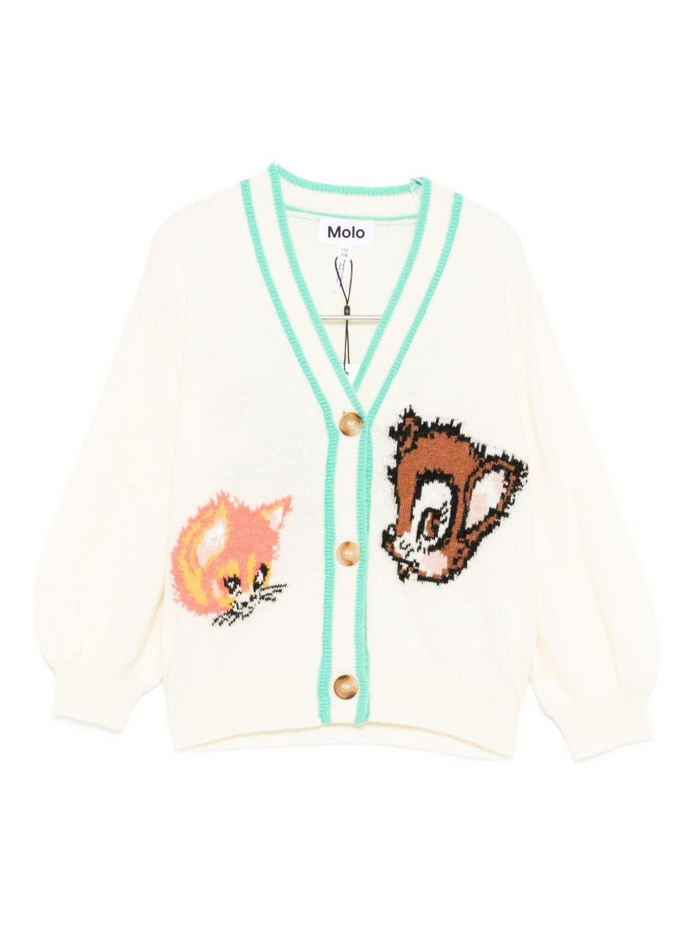 Cardigan per bambina Molo color crema ricamato con animali 2W25K304 5498 MOLO