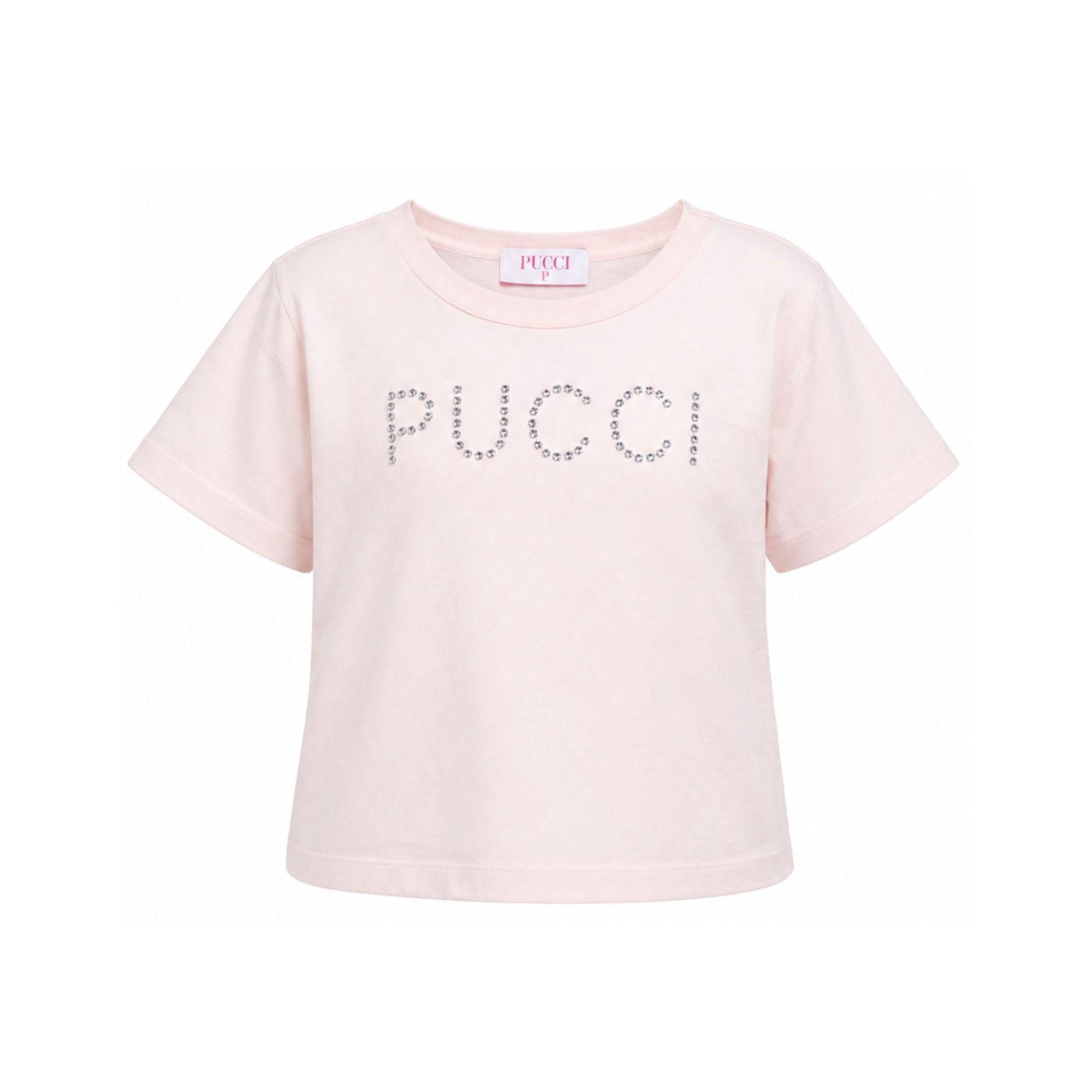T-shirt per bambina Emilio Pucci Junior rosa con logo borchiato PY8B31 Z3672 51E EMILIO PUCCI KIDS