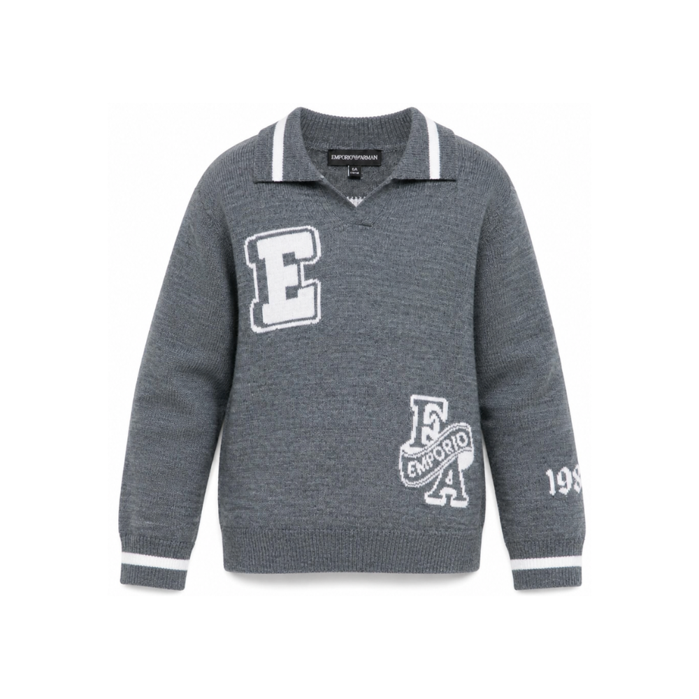 Maglione per bambino Emporio Armani Kids grigio con logo in maglia EB001583 AF27314 O8035 EMPORIO ARMANI KIDS