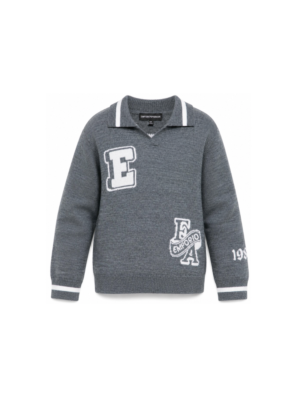 Maglione per bambino Emporio Armani Kids grigio con logo in maglia EB001583 AF27314 O8035 EMPORIO ARMANI KIDS