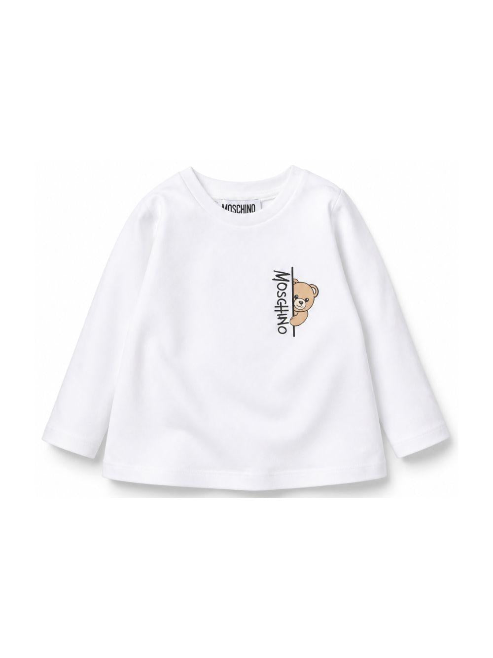 T-shirt per neonati Moschino Kids bianca con dettaglio Teddy Bear MNO014LAA58 10101 MOSCHINO KIDS
