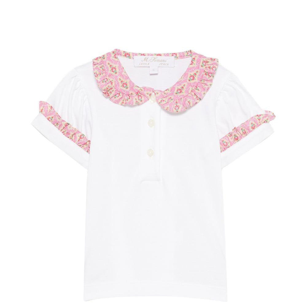 T-shirt per neonata Mariella Ferrari bianca con colletto alla Peter Pan CAR16 ROSA MARIELLA FERRARI
