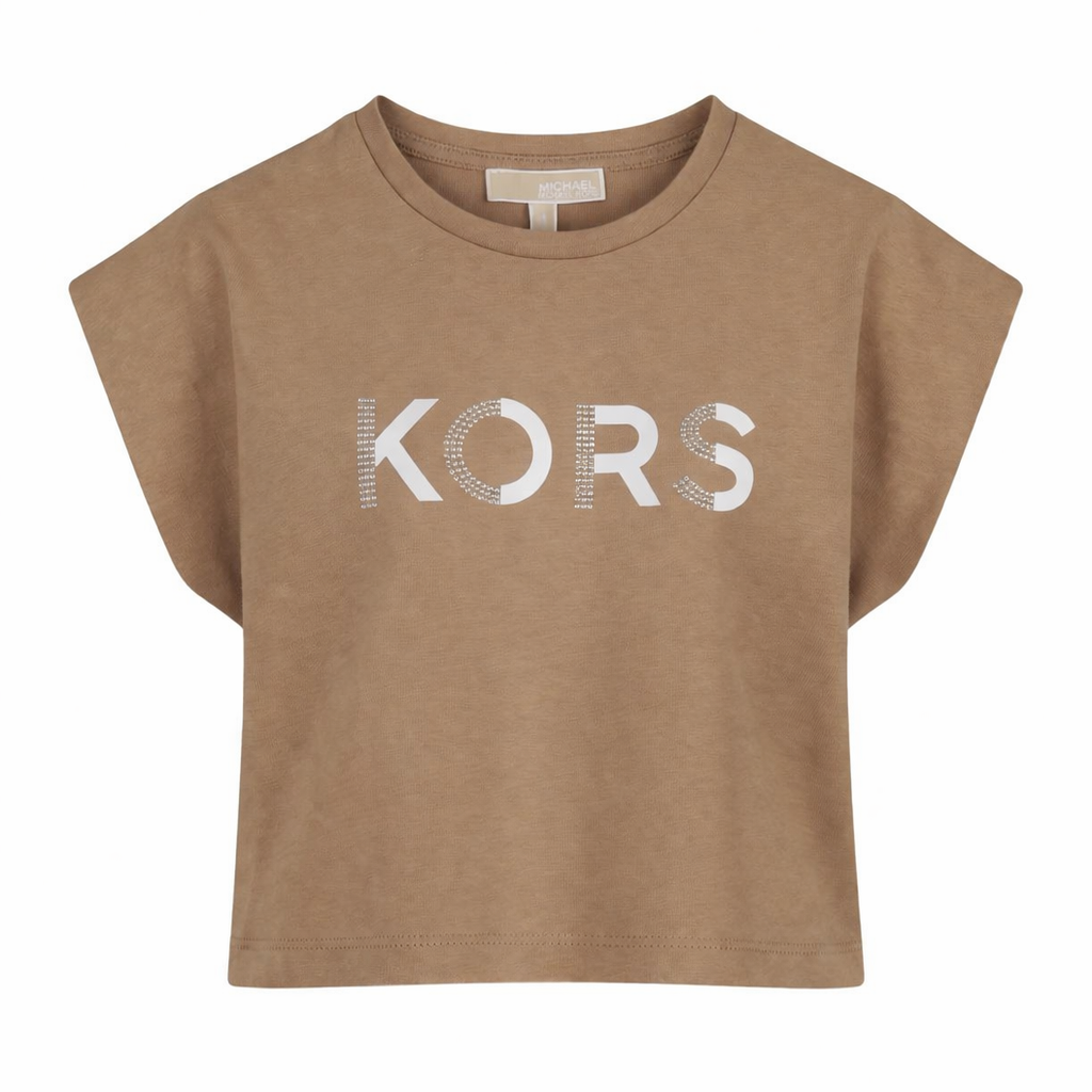T-shirt per bambina Michael Kors Kids marrone con dettaglio logo R30607 263 MICHAEL KORS KIDS