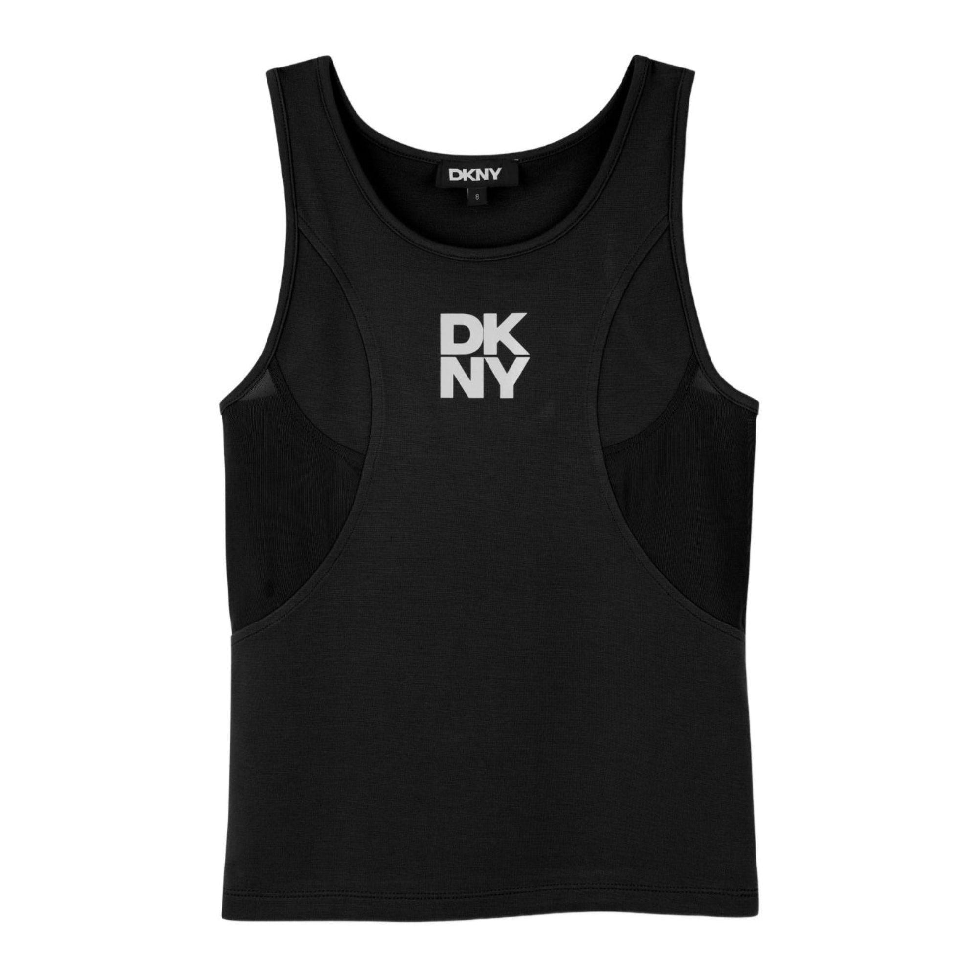 Canotta per bambina Dkny Kids nero con inserti in rete D62616 09B DKNY KIDS