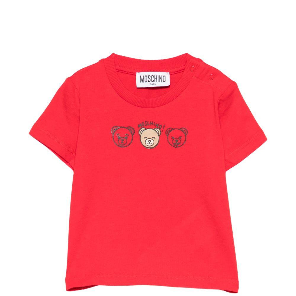 T-shirt per neonati Moschino Kids rossa con stampa tre orsetti MUM04OLAA24 50109 MOSCHINO KIDS