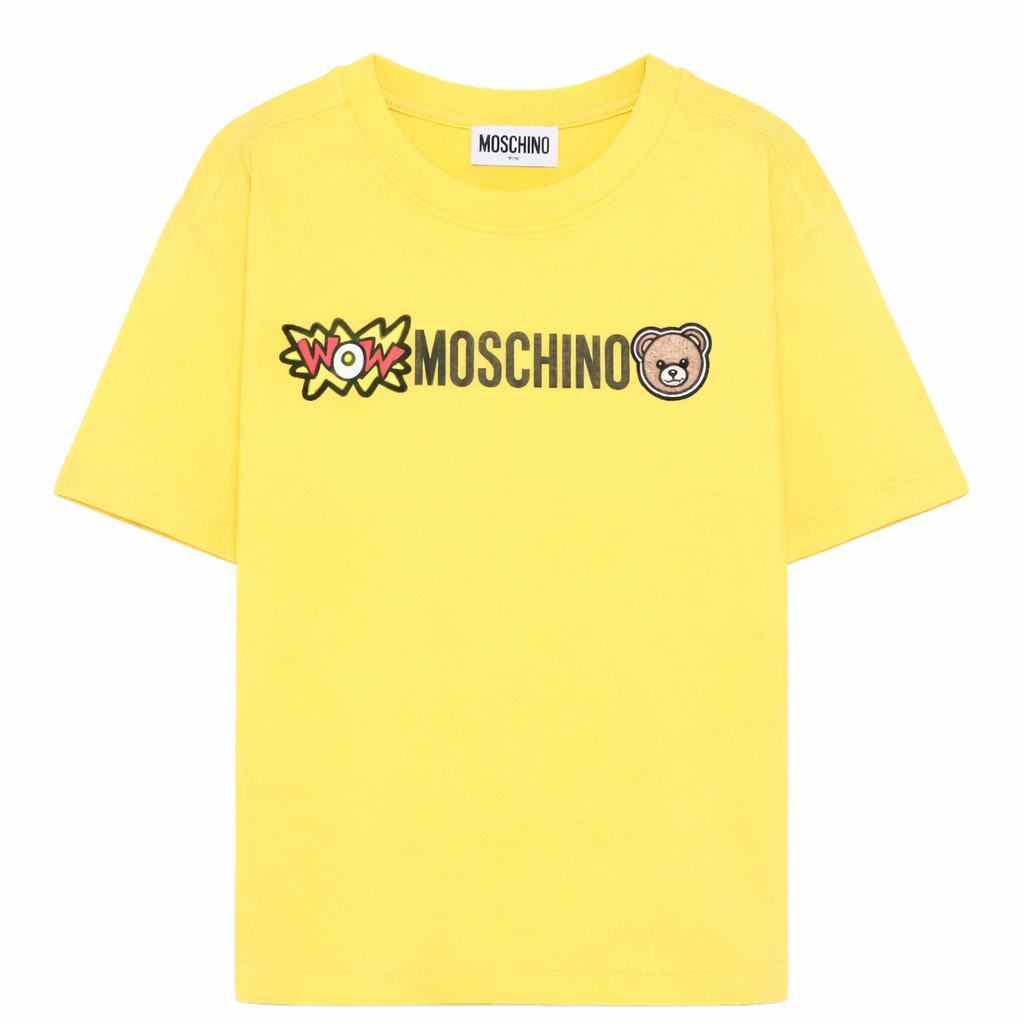 T-shirt per bambini Moschino Kids gialla con logo sul davanti HUM05QLAA24 50577 MOSCHINO KIDS