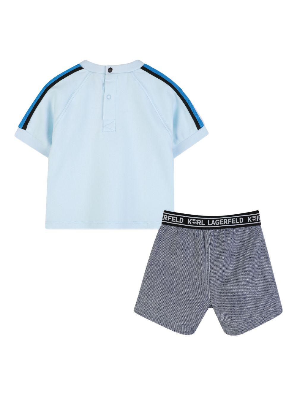 Set t-shirt e shorts per neonato Karl Lagerfeld Kids azzurro e grigio con dettaglio logo Z31069 77X KARL LAGERFELD KIDS
