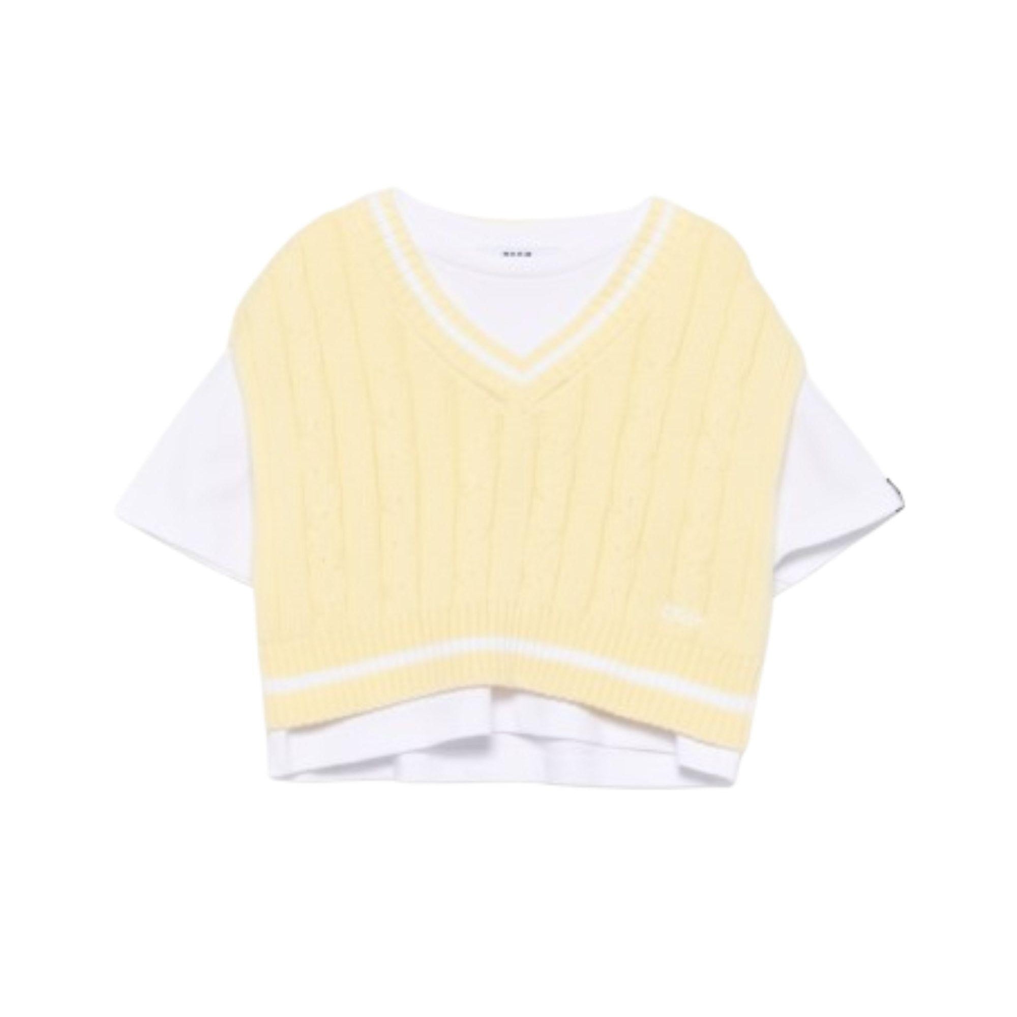 Gilet per bambina MSGM Kids gialla in maglia con t-shirt S6MSJGTH034 001/79 MSGM KIDS