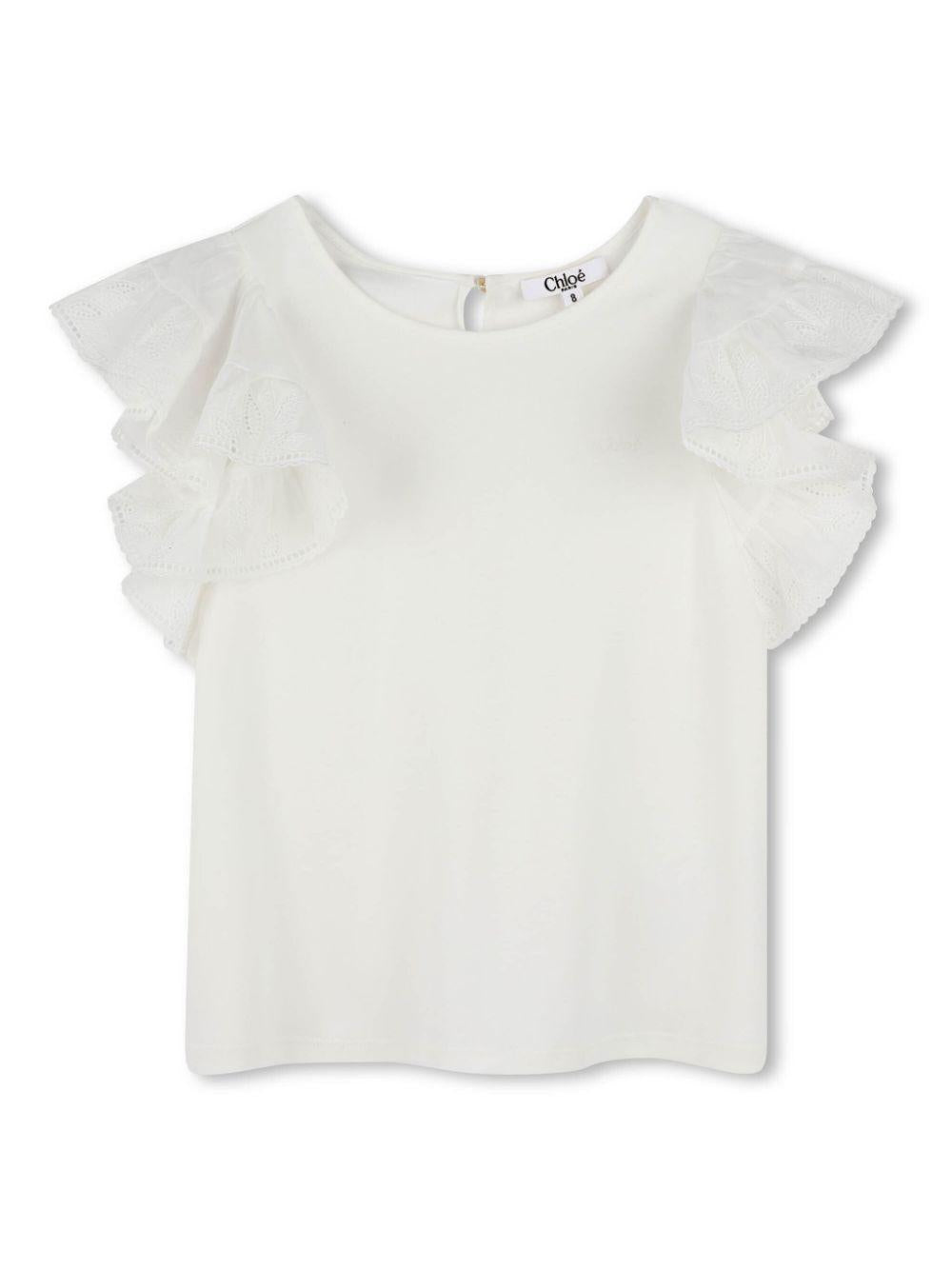 Blusa per bambina Chloé Kids Fancy bianco con dettagli ruches C20490 117 CHLOE' KIDS