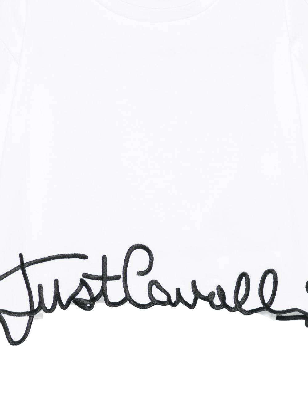 T-shirt per bambina Just Cavalli Kids bianca con logo sull'orlo JGP26084TS WHITE BLACK ROBERTO CAVALLI KIDS