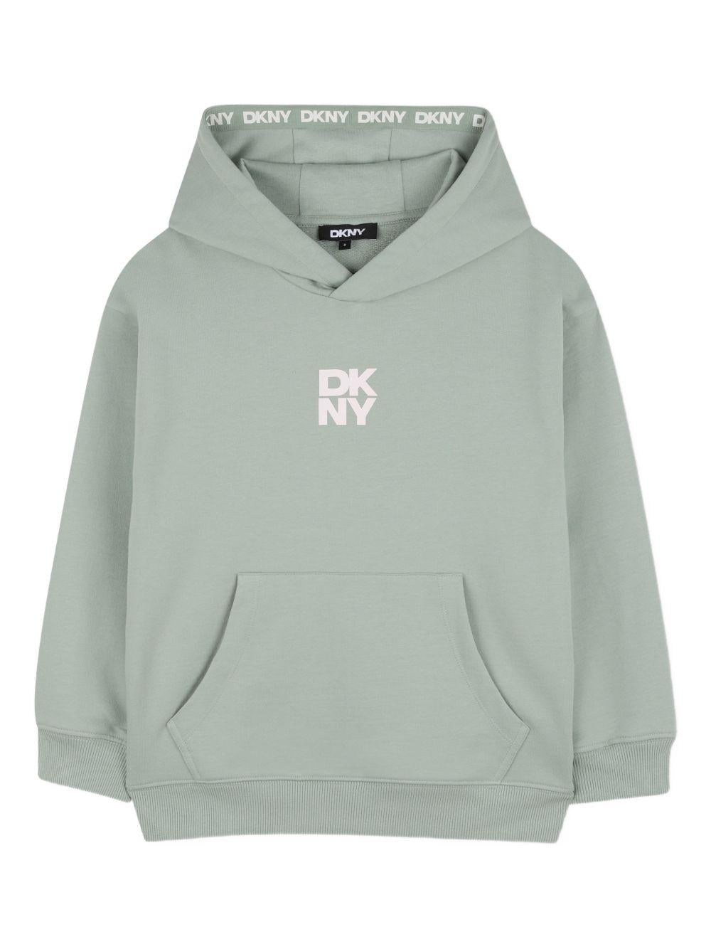 Felpa per bambino DKNY Kids verde con dettaglio logo sul davanti D62559 623 DKNY