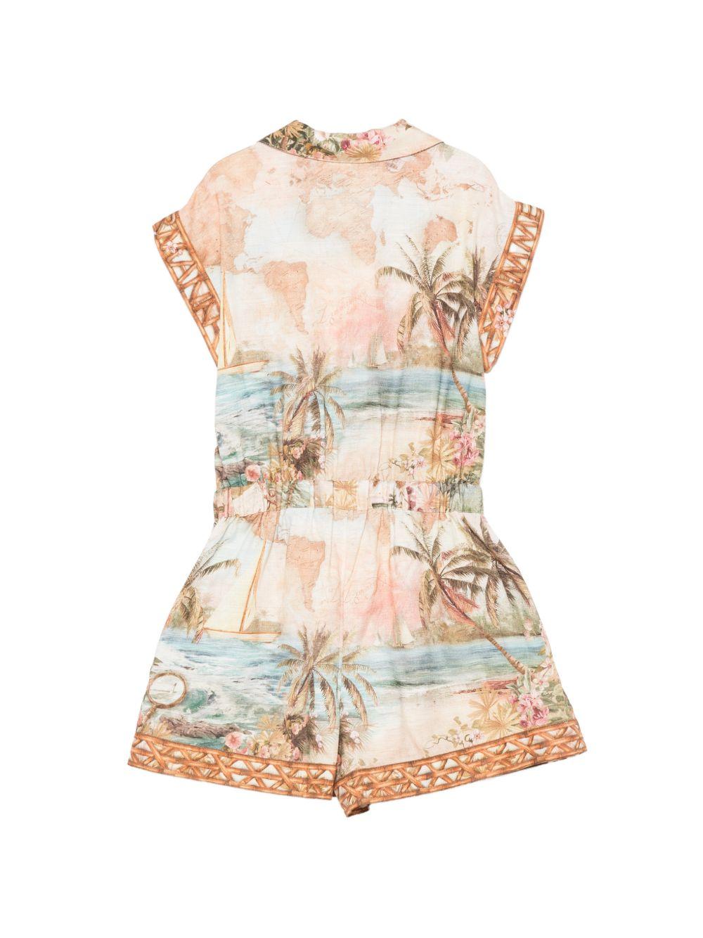 Tuta intera per bambina Zimmermann Kids beige con stampa grafica all-over 1239YS S263 ZIMMERMANN KIDS