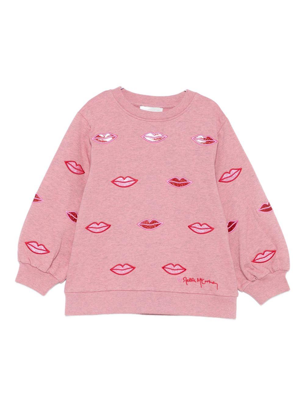 Felpa per bambina Stella McCartney Kids rosa con labbra decorate TX4C30 Z3061 883 STELLA McCARTNEY KIDS