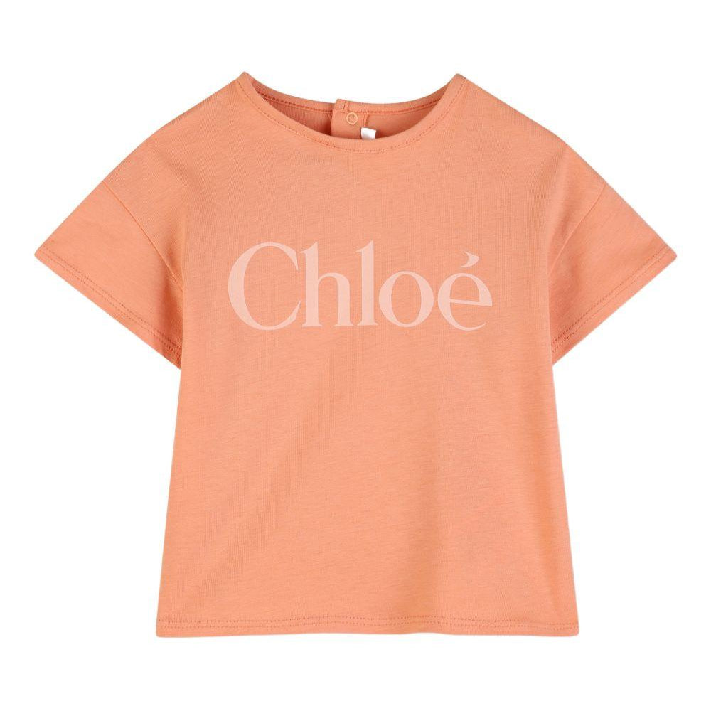 T-shirt per neonata Chloé Kids arancione con scritta logo C20910 43A CHLOE' KIDS