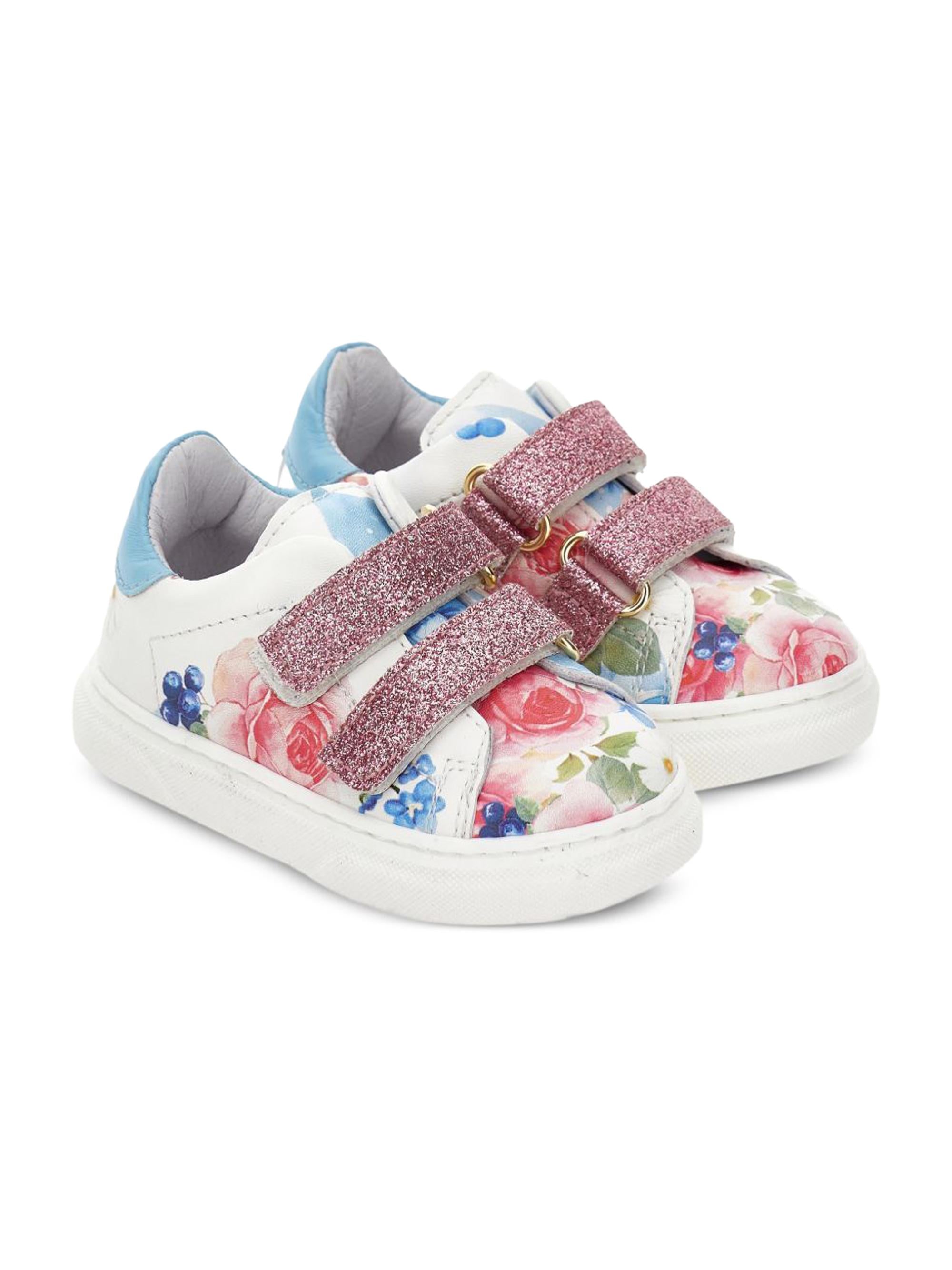 Sneakers per bambina Monnalisa bianche a fiori con glitter 83G002 7702 9990 MONNALISA KIDS