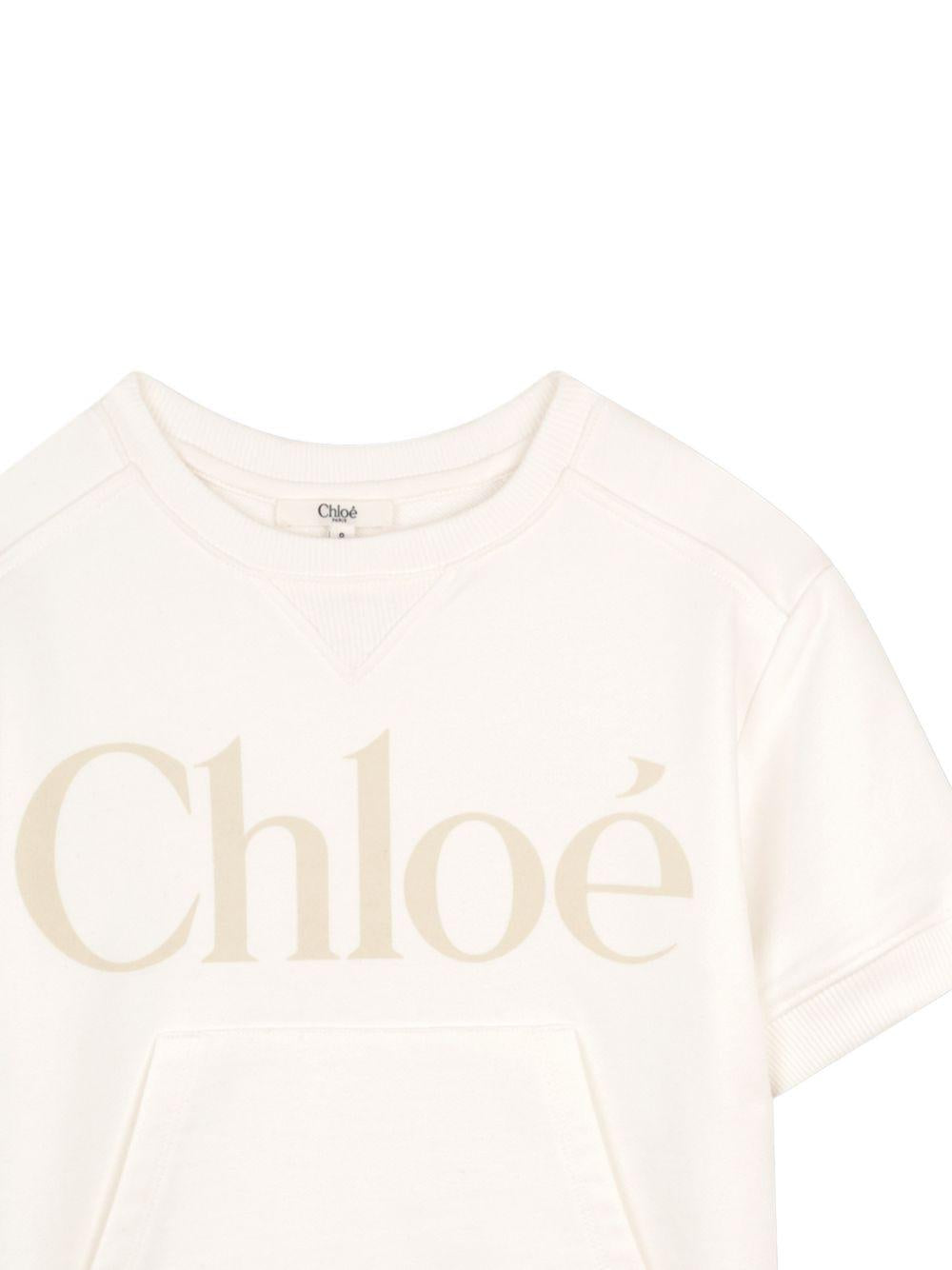 Abito per bambina Chloé Kids beige con logo sul davanti C21230 117 CHLOE' KIDS