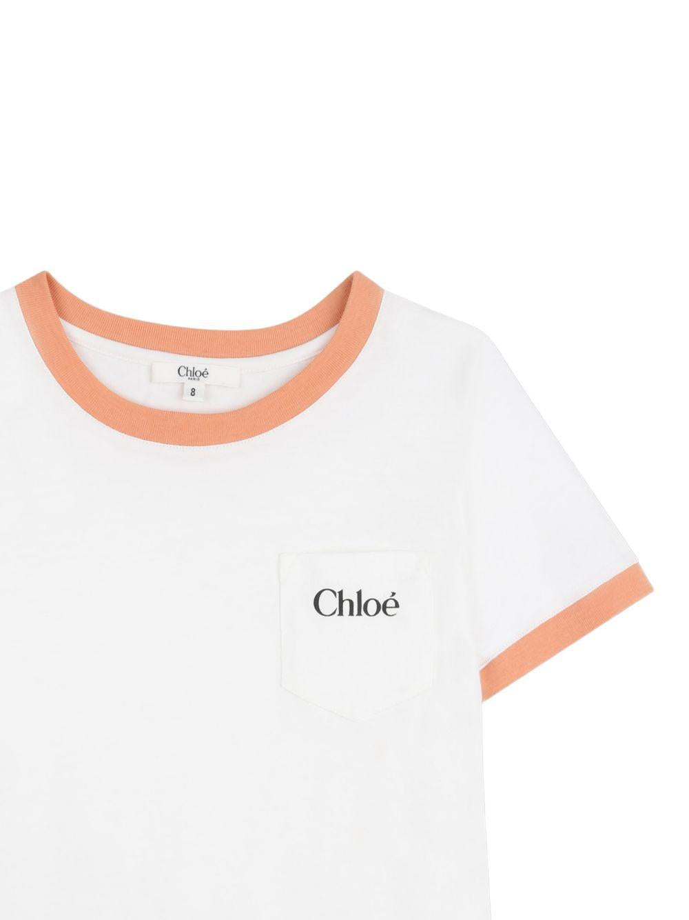 T-shirt per bambina Chloé Kids bianca con dettagli arancione C20860 117 CHLOE' KIDS