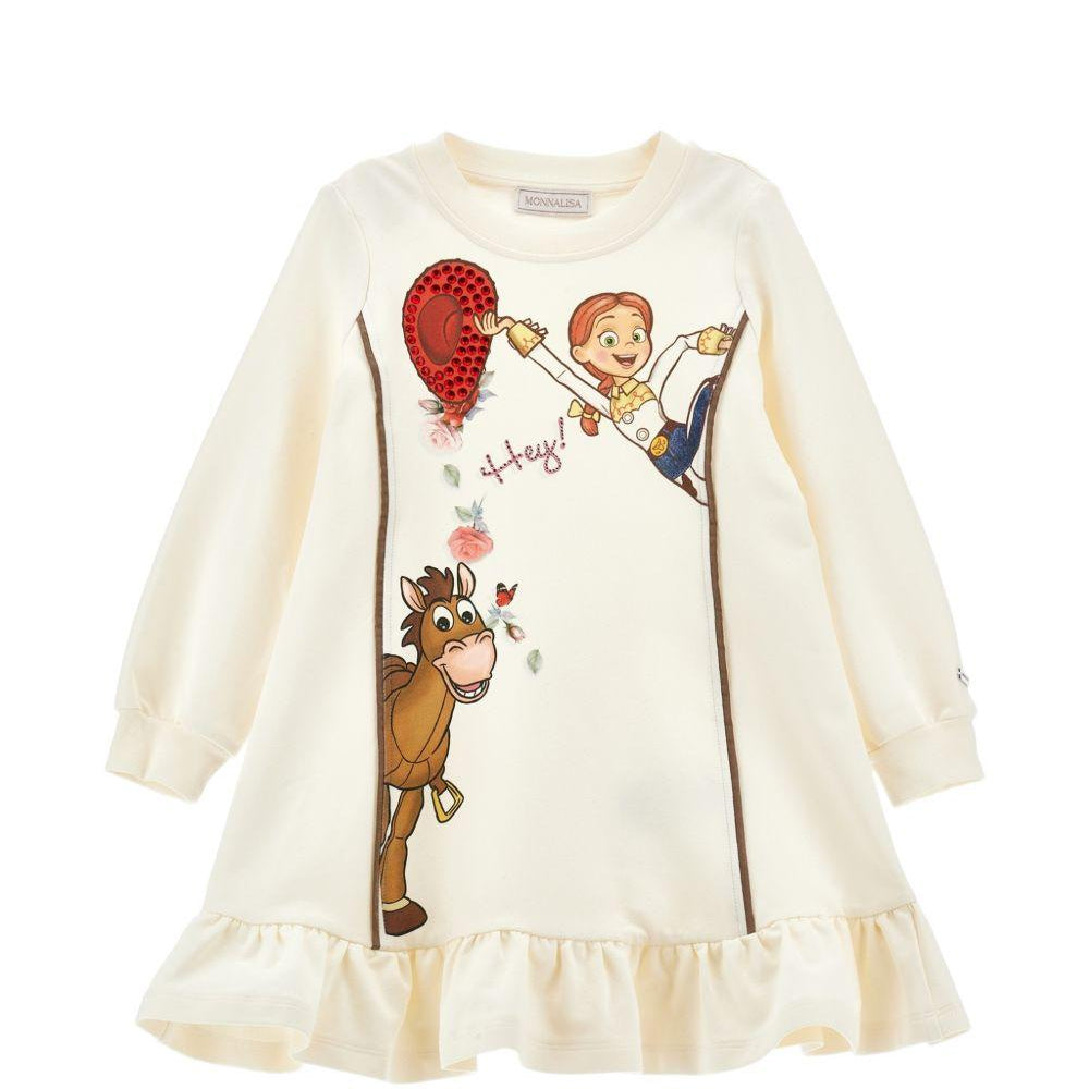 Abito per bambina Monnalisa Kids écru con ruches e stampa grafica Toy Story 19H901 8006 029F MONNALISA KIDS