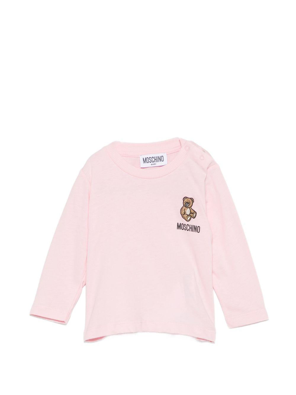T-shirt per neonata Moschino Kids rosa con ricamo Teddy Bear MUO01DLAA10 50209 MOSCHINO KIDS