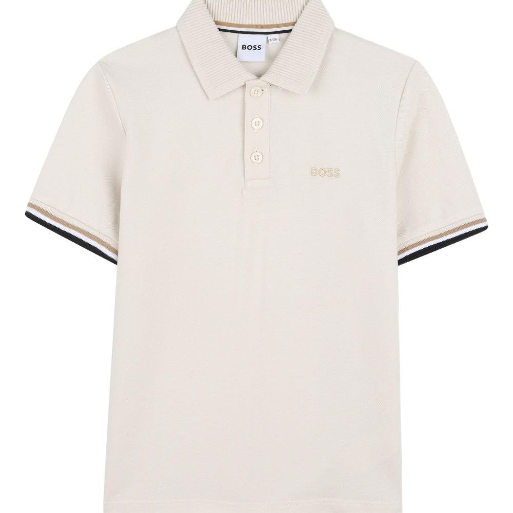 Polo per bambino Boss Kidswear beige con bordi a contrasto J52958 21C BOSS KIDS
